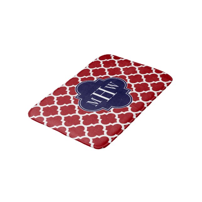 Cranberry Wht Moroccan #5 Navy 3 Initial Monogram Badrumsmatta (Vinklad)