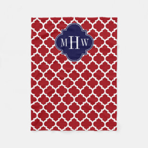 Cranberry Wht Moroccan #5 Navy 3 Initial Monogram Fleecefilt