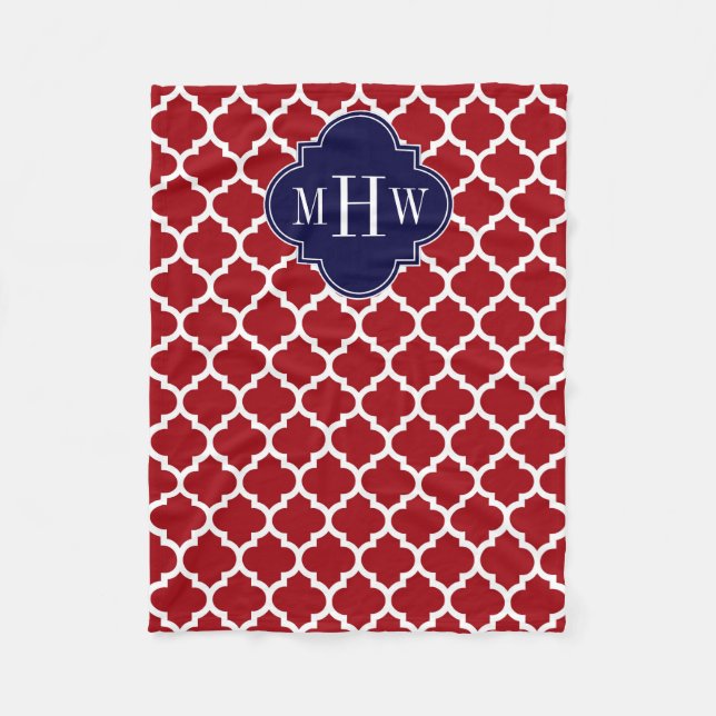 Cranberry Wht Moroccan #5 Navy 3 Initial Monogram Fleecefilt (Framsidan)