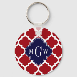 Cranberry Wht Moroccan #5 Navy Blue Namn Monogram Nyckelring