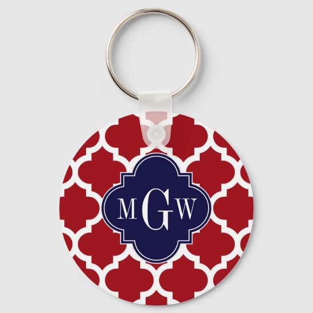 Cranberry Wht Moroccan #5 Navy Blue Namn Monogram Nyckelring (Framsida)