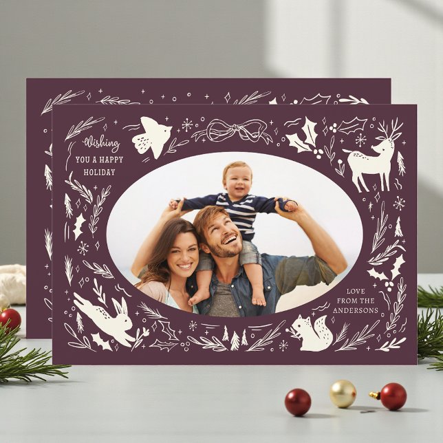 Cranberry Woodland God Jul Familjefoto Julkort (Skapare uppladdad)