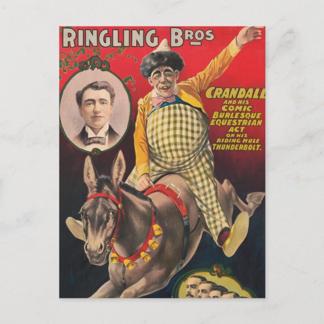 Crandall Clownen Uppträder Med Sin Mula Vykort (Framsida)