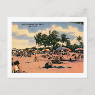 Crandon Beach, Miami, Florida Vintage Vykort