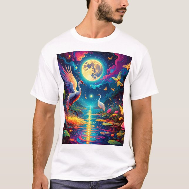 Crane and Dragonfly Duet T Shirt (Framsida)