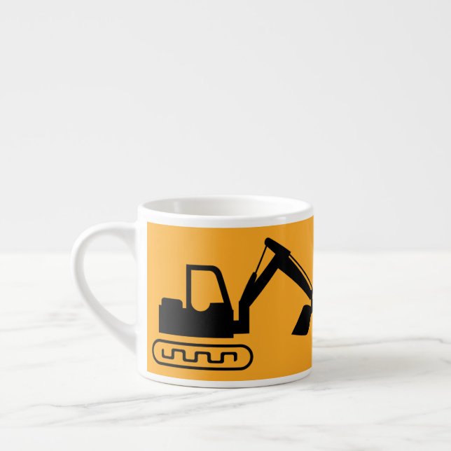 Crane Backhoe, Yellow Black, Worker  Espressomugg (Vänster)