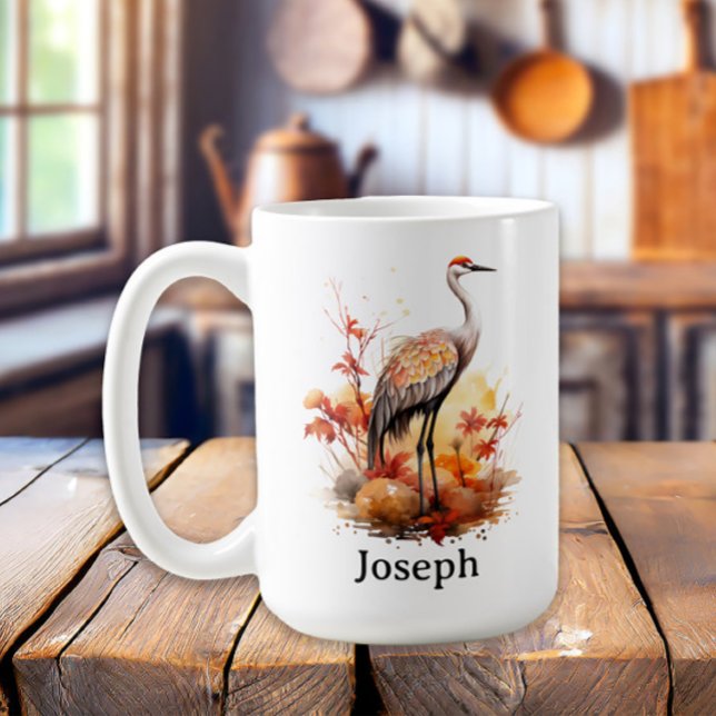Crane Bird Autumn Wildlife Watercolor Kaffemugg (Crane mug)