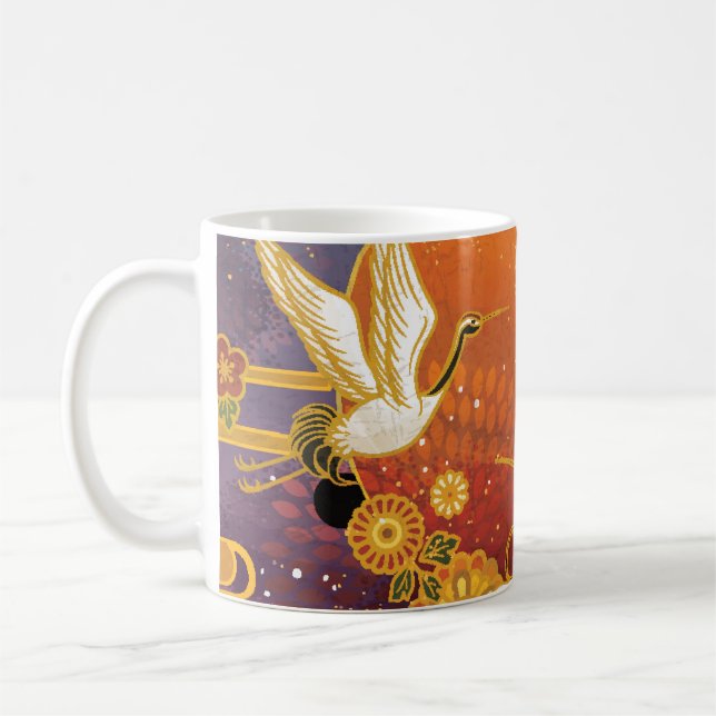 Crane Bird Chrysanthemum Japanska Mönster Kaffemugg (Vänster)