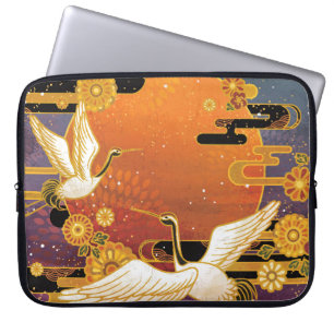 Crane Bird Chrysanthemum Japanska Mönster Laptop Fodral
