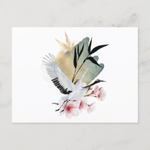 Crane Bird Japansk teckning Inbjudan Vykort