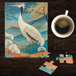 Crane Bird with Mountains and Fall Trees Japanese Pussel