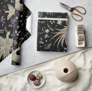 Crane Birds and Flowers Mönster Presentpapper