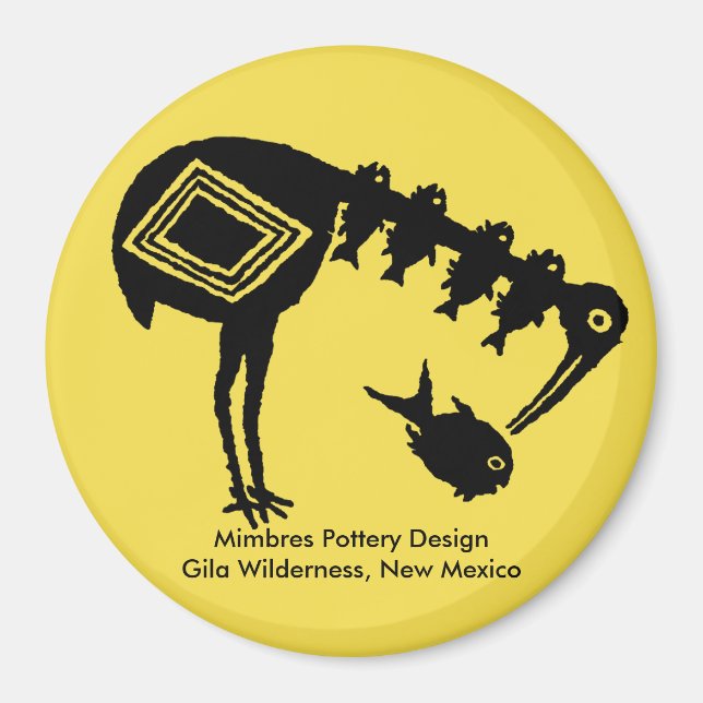 Crane Eating Fish - Mimbres Pottery Design Magnet (Framsidan)