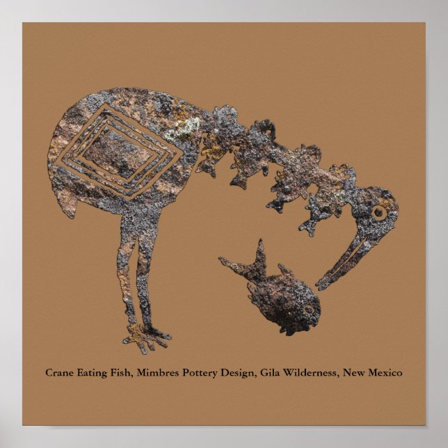 Crane Eating Fish, Mimbres Pottery Design Poster (Framsidan)