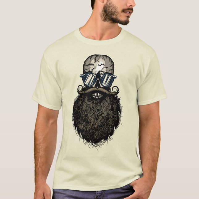 crane_hipster_skull_tete_de_mort_barbu_barbe_moust t shirt (Framsida)