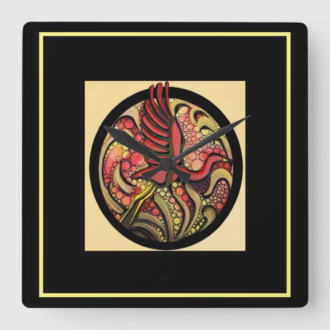 Crane-illustration Fyrkantig Klocka (Framsida)