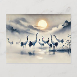 Crane in in Marsh at Sunset Chinese Bläck Painting Vykort