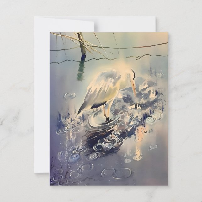 Crane in Rain Watercolor Julkort (Framsida)