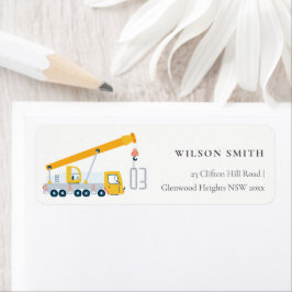 Crane Lastbil Construction Fordon Kids Adress Returadress Etikett