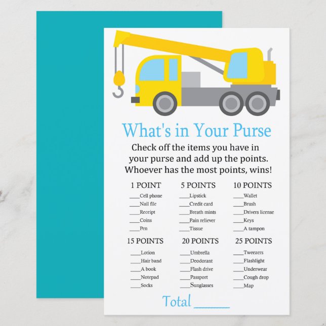 Crane Lastbil What's in your purse match babydusch (Fram/baksida)