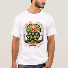 Crâne mexicain avec symbole et moustache t shirt