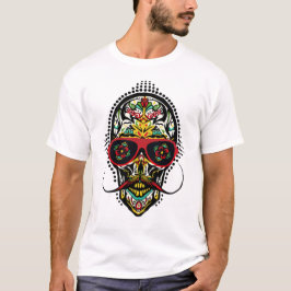 Crâne mexicain moustachu avec lunette de soleil t shirt
