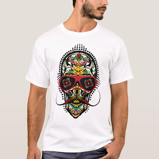 Crâne mexicain moustachu avec lunette de soleil t shirt (Framsida)
