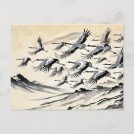 Crane Migration över bergen kinesiska Bläck Painti Vykort