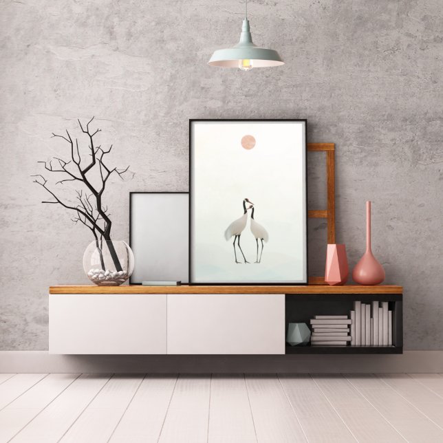 Crane Minimalist Aesthetic White Beige A-2 Poster (Skapare uppladdad)