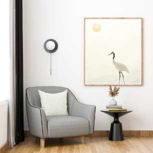 Crane Minimalist Aesthetic White Beige A-3 Poster