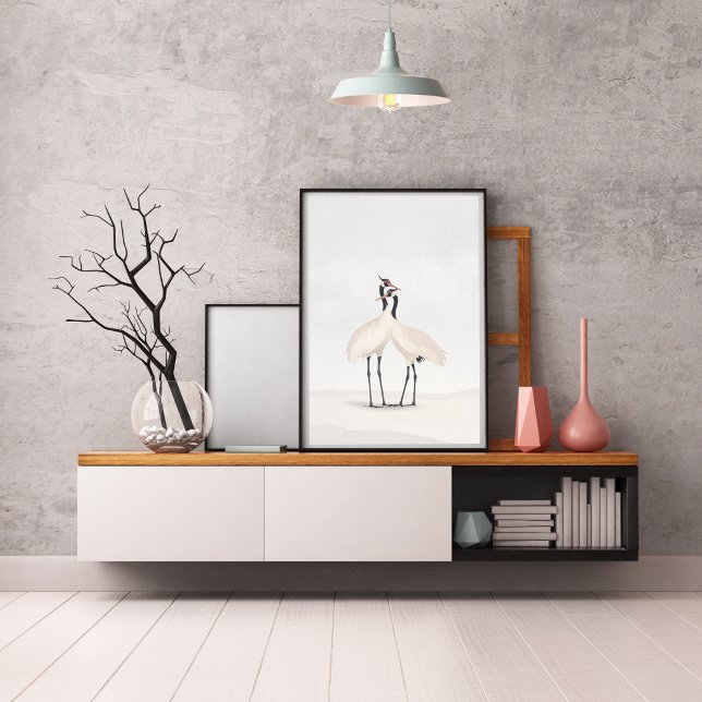 Crane Minimalist Aesthetic White Beige B-3 Poster (Skapare uppladdad)