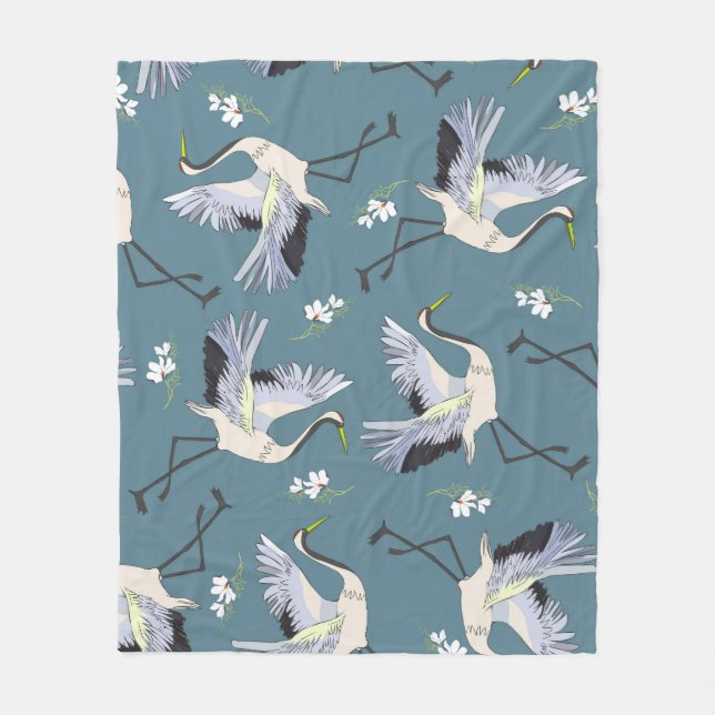 Crane Mönster, Illustration Flies Bird. Fleecefilt (Framsidan)