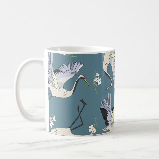 Crane Mönster, Illustration Flies Bird. Kaffemugg (Vänster)