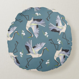 Crane Mönster, Illustration Flies Bird. Rund Kudde