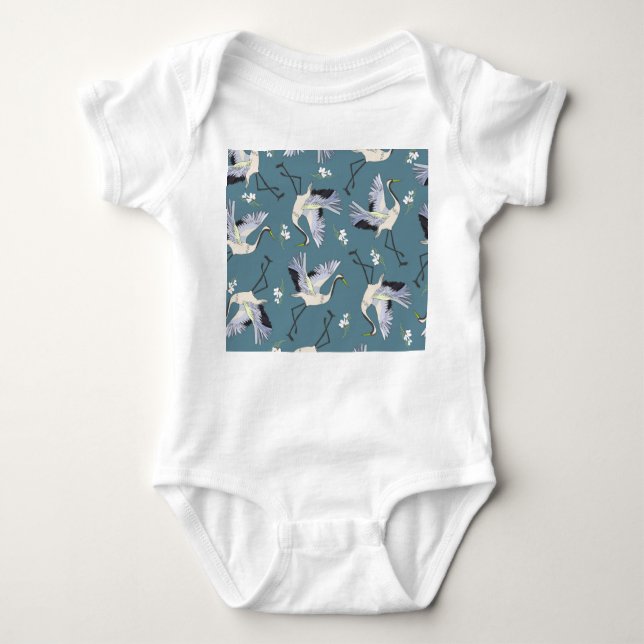 Crane Mönster, Illustration Flies Bird. T Shirt (Framsida)
