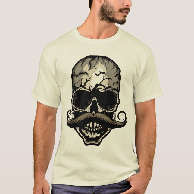 crane_moustache_hipster_tete_de_mort_skull_2901_Q T Shirt (Framsida)