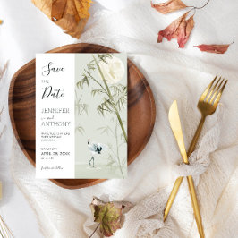 Crane och Bamboo Plant Spara Datumet