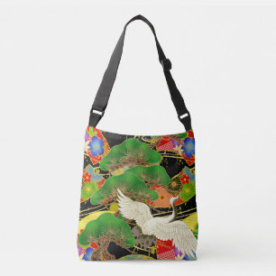 Crane och bonsai Kimono inspirerade japanvävnader Axelväska
