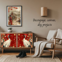 Crane och Dam vid Oriental Stil Decoupage