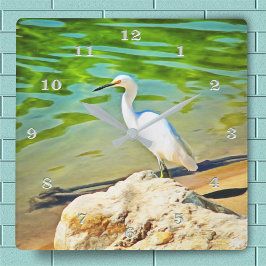 Crane on the Mismaloya River 0335 Fyrkantig Klocka