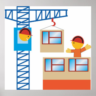Crane Operator and Construction Worker Poster