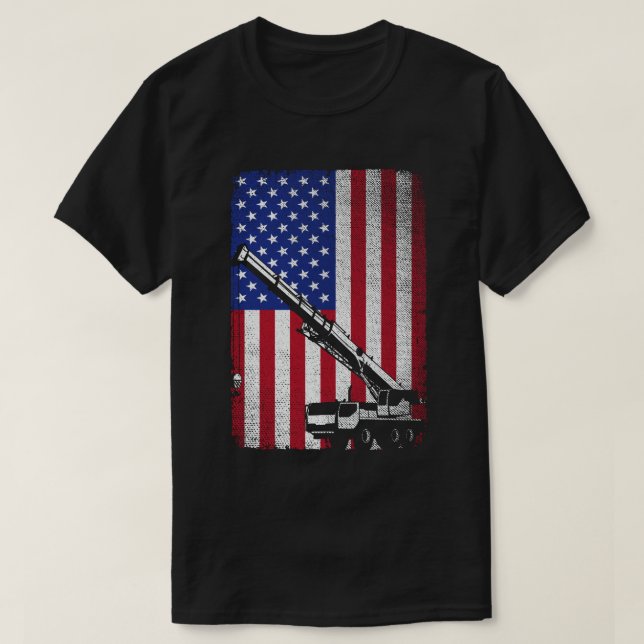 Crane Operator Heavy Machinery Usa American Flagga T Shirt (Design framsida)