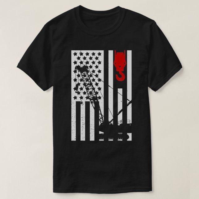 Crane Operator Tshirt US Flagga Heavy Equipment T Shirt (Design framsida)