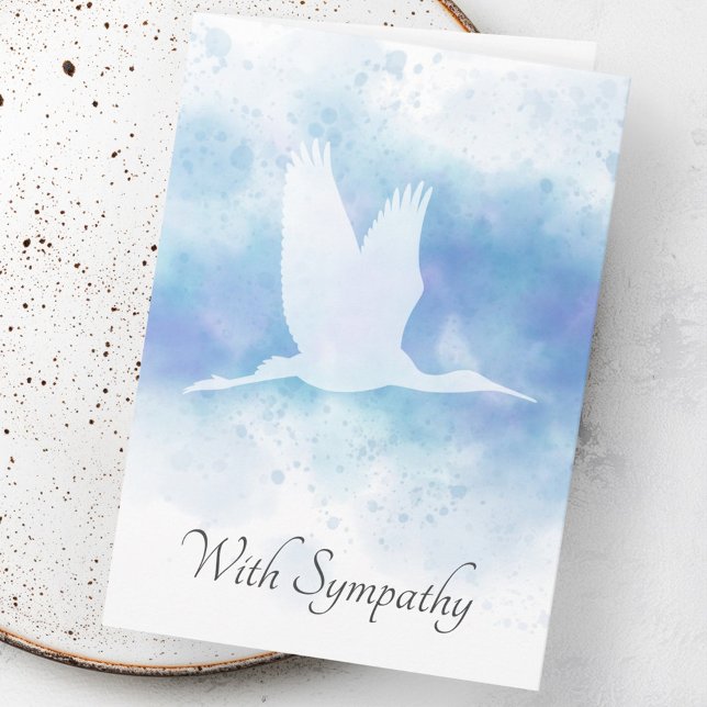 Crane på blått vattenfärgssympatikort tack kort (Crane on blue watercolor sympathy bereavement card)
