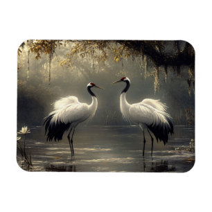 Crane Pair i en Misty Marsh Flexible Magnet