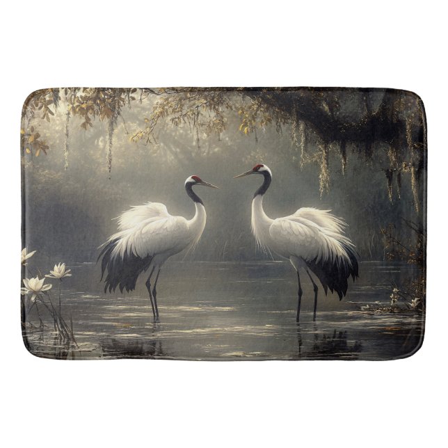 Crane Pair i Misty Marsh Badrumsmatta (Framsidan)