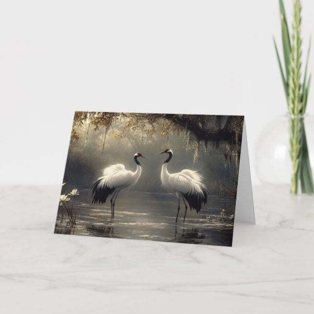 Crane Pair i Misty Marsh Kort (Framsida)