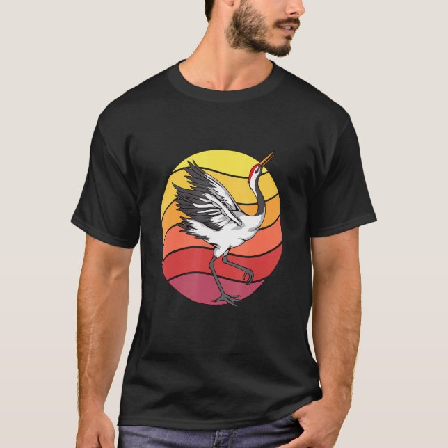 Crane Retro Sunset Bird Cranes T Shirt (Framsida)