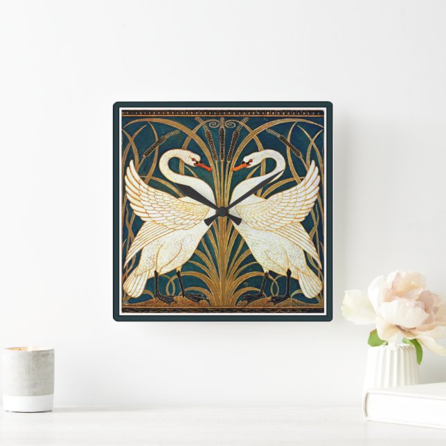 Crane - Svan och Rush och Iris Fyrkantig Klocka (Hem)