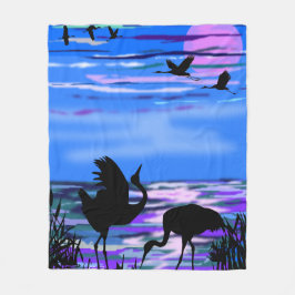 Cranes Bird Couple Blue Fleece Blanket Kärlek